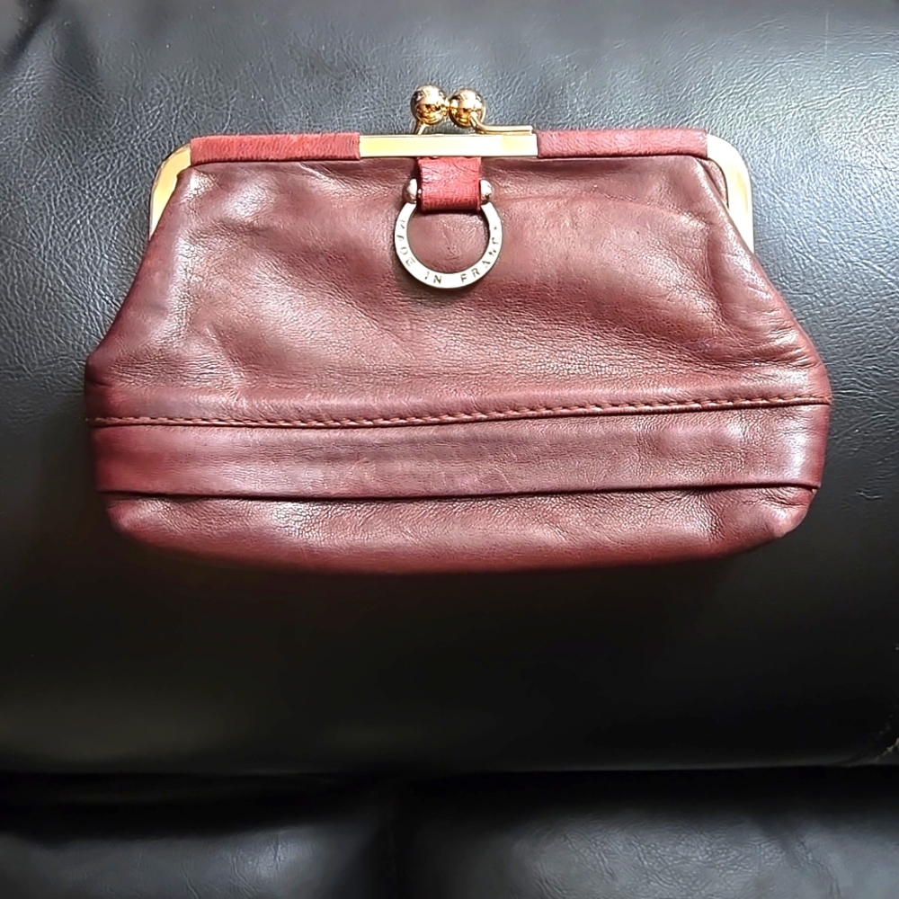 Vintage Leather Brown with Gold Metal Hardware Made in France Coin Purse